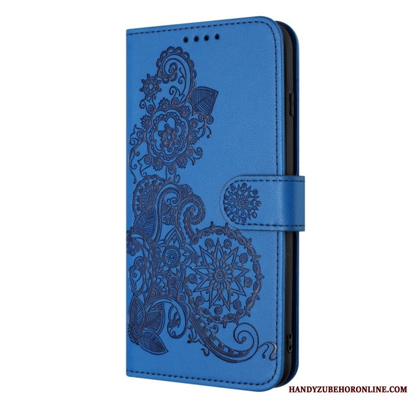 Leren Hoesje iPhone 17 Pro Bloemenkant Bescherming Hoesje