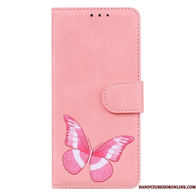 Leren Hoesje voor Xiaomi Redmi Note 12 5G Vlinder Ontwerp
