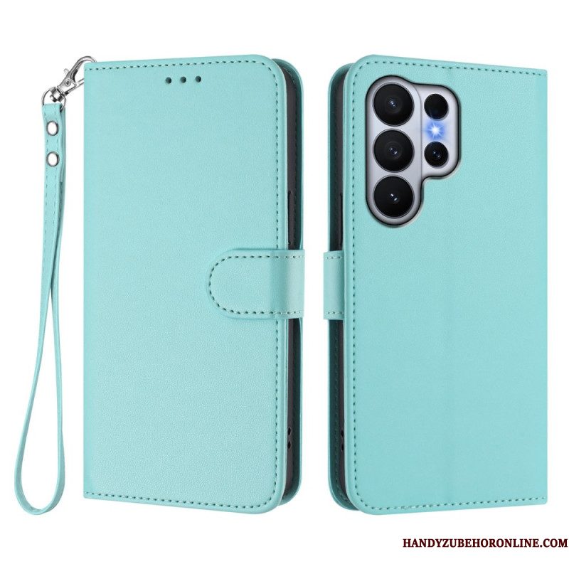 Bescherming Hoesje Samsung Galaxy S26 Ultra Effen Leerlook Met Riempje