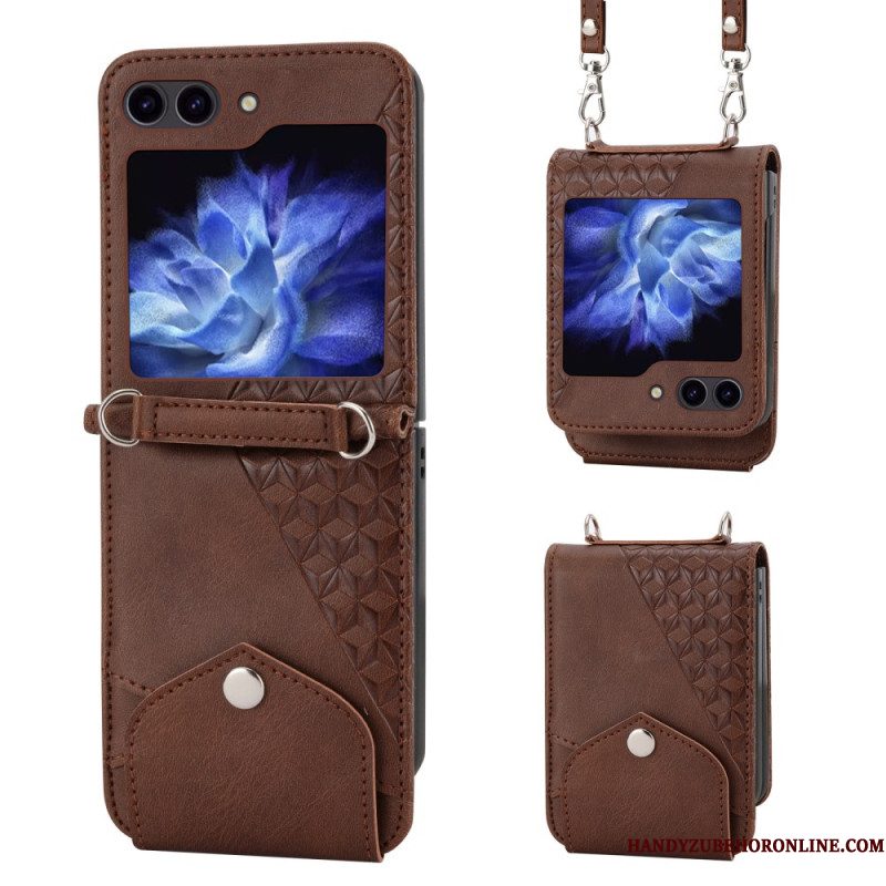 Cover Hoesje Samsung Galaxy Z Flip 7 Fe Telefoonhoesje Kunstleren Rand Met Schouderband