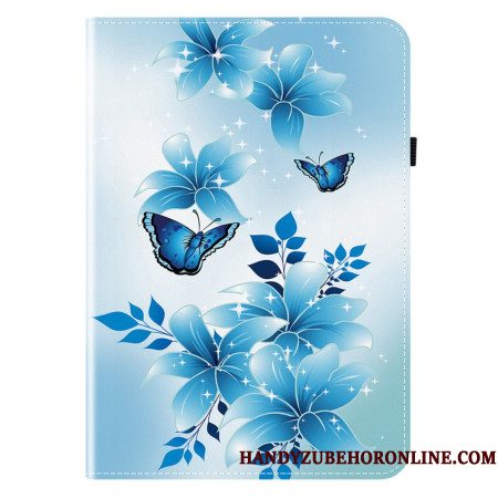 Cover Samsung Galaxy Tab S11 Vlinders En Blauwe Bloemen Bescherming Hoesje