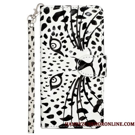 Flip Case Leren Samsung Galaxy S25 Fe Luipaardkop Met Koord