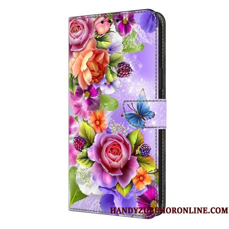 Flip Case Leren Samsung Galaxy S26 Plus Schitterende Bloemen