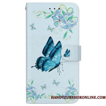 Flip Case Leren Xiaomi 15 Ultra Blauwe Vlinder En Bloemen