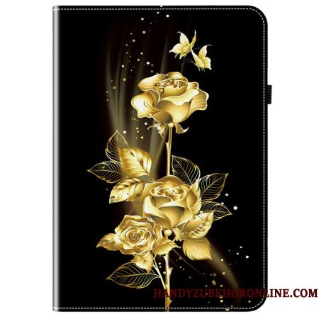 Flip Case Leren Xiaomi Pad 7 / 7 Pro Gouden Rozen En Vlinders