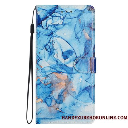 Flip Case Leren Xiaomi Redmi Note 14 4g Blauw Marmer