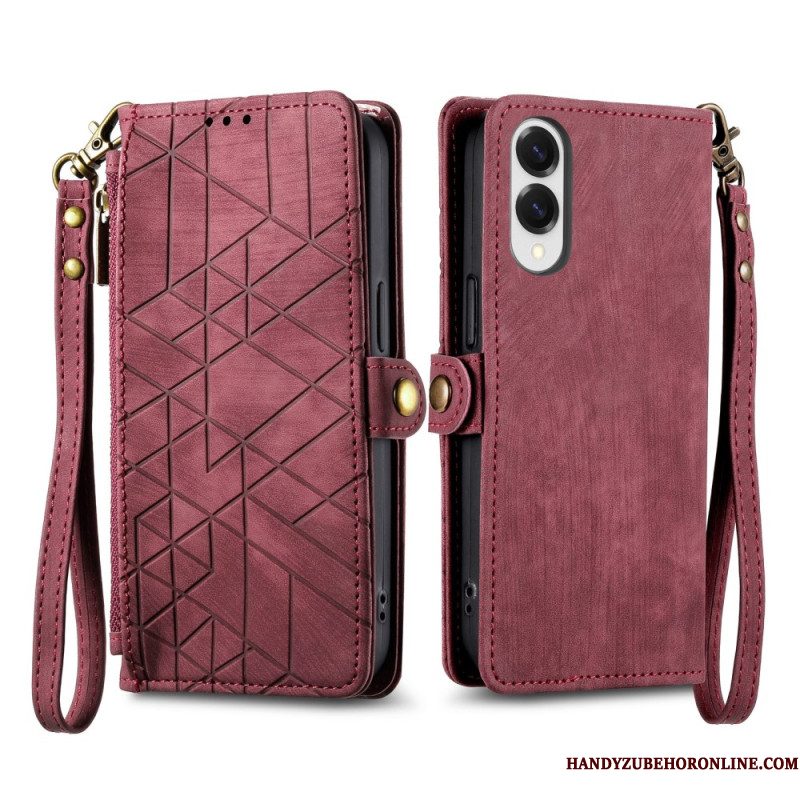 Flip Case Leren Xiaomi Redmi Note 14 4g Geometrische Lijnen Met Bandje