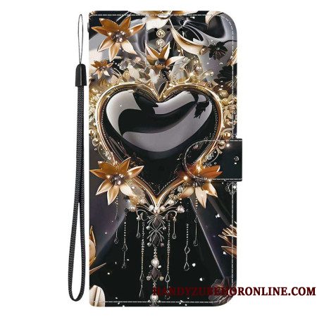 Flip Case Leren Xiaomi Redmi Note 15 Pro 5g Zwart En Goud Hart