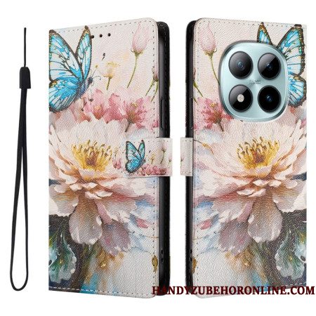 Flip Case Leren Xiaomi Redmi Note 15 Pro Plus 5g Blauwe Bloem En Vlinder