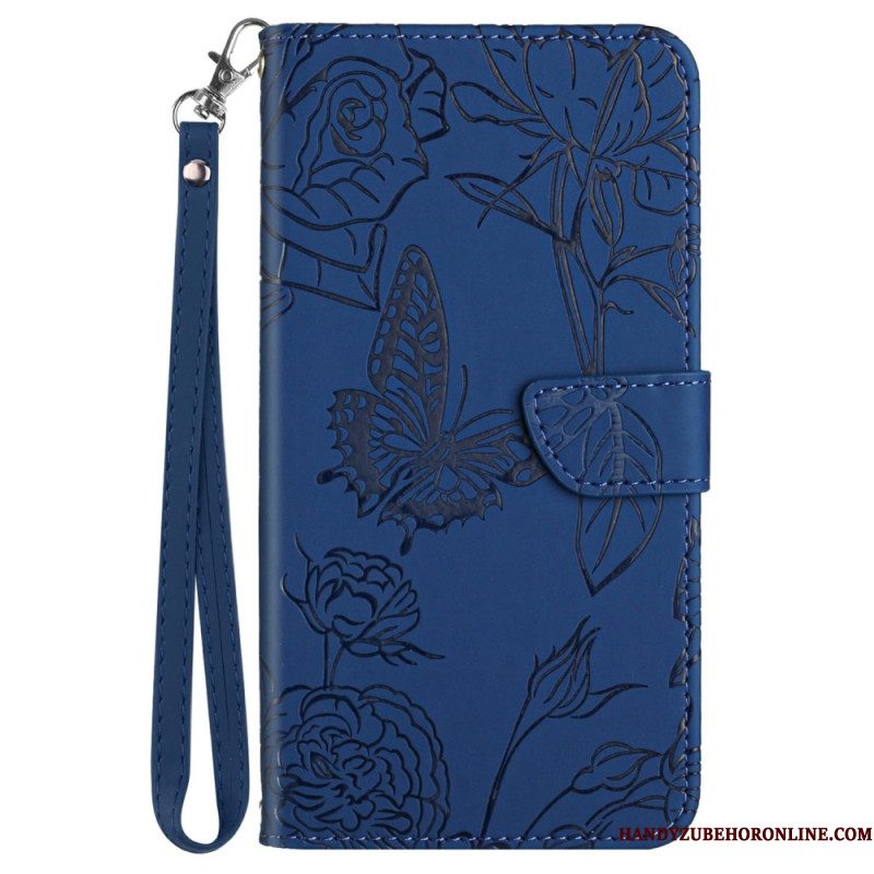 Folio-hoesje Samsung Galaxy A17 4g / 5g Telefoonhoesje Bandje Met Vlinderprint
