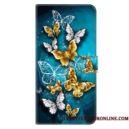 Folio-hoesje Samsung Galaxy A17 4g / 5g Telefoonhoesje Gouden Vlinders Op Groene Achtergrond