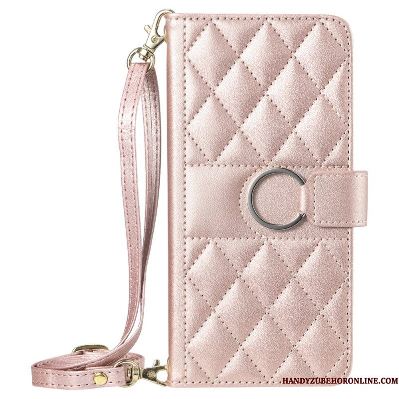 Folio-hoesje Samsung Galaxy S25 5g Telefoonhoesje Ronde Ring En Bandjes