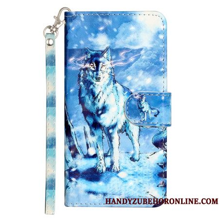 Folio-hoesje Samsung Galaxy S25 Fe Telefoonhoesje Sneeuwwolf Met Koord