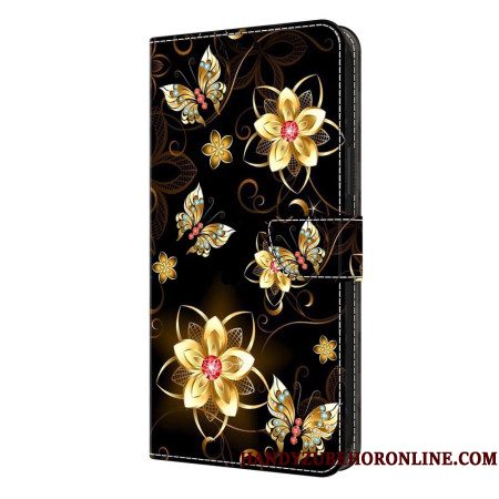 Folio-hoesje Samsung Galaxy S26 Plus Telefoonhoesje Gouden Bloemen En Vlinders