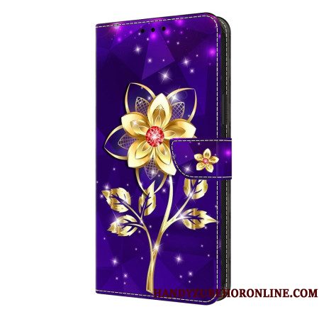 Folio-hoesje Samsung Galaxy S26 Plus Telefoonhoesje Gouden Bloemen Op Een Paarse Achtergrond