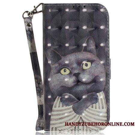 Folio-hoesje Samsung Galaxy S26 Telefoonhoesje Sleutelkoord Met Grijze Kat
