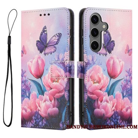 Folio-hoesje Samsung Galaxy S26 Telefoonhoesje Vlinder En Roze Bloemen
