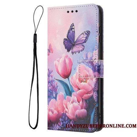 Folio-hoesje Sony Xperia 1 Vii Bloemen- En Vlinderpatroon