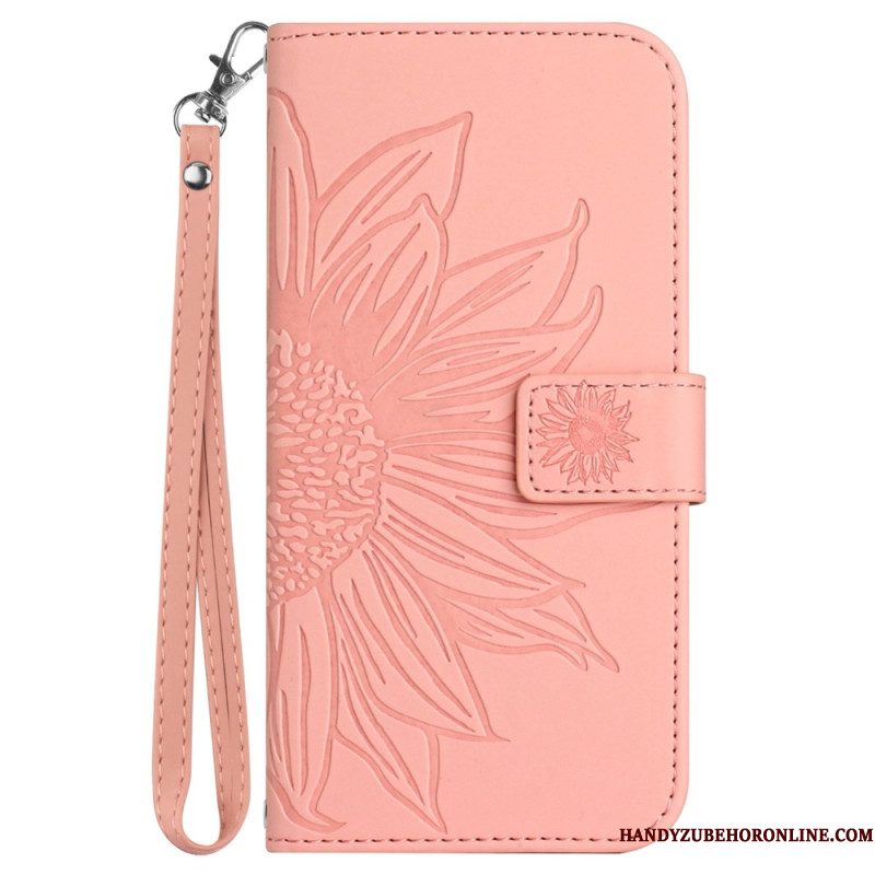 Folio-hoesje Sony Xperia 1 Vii Telefoonhoesje Zonnebloemprint Met Bandje