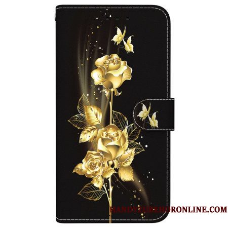 Folio-hoesje Sony Xperia 10 Vii Telefoonhoesje Gouden En Roze Vlinders