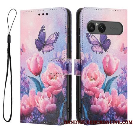 Folio-hoesje Sony Xperia 10 Vii Telefoonhoesje Roze Bloemenpatroon