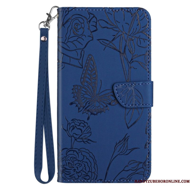 Folio-hoesje Xiaomi Redmi Note 14 Pro 5g Telefoonhoesje Vlinderprint Met Bandje