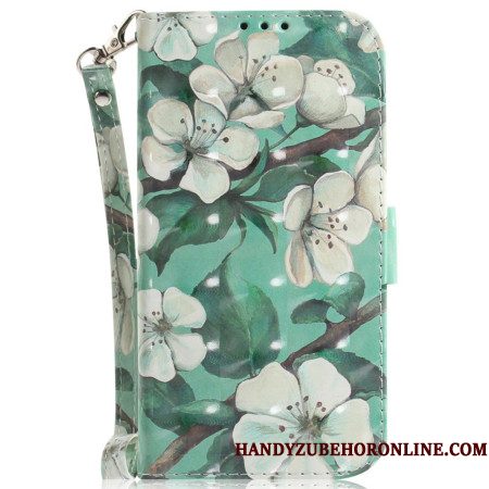 Folio-hoesje Xiaomi Redmi Note 14s Witte Bloemen Met Koord