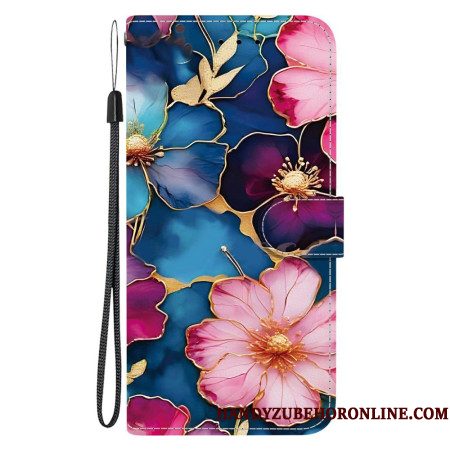 Folio-hoesje Xiaomi Redmi Note 15 Pro 5g Telefoonhoesje Blauw En Goud Bloemen