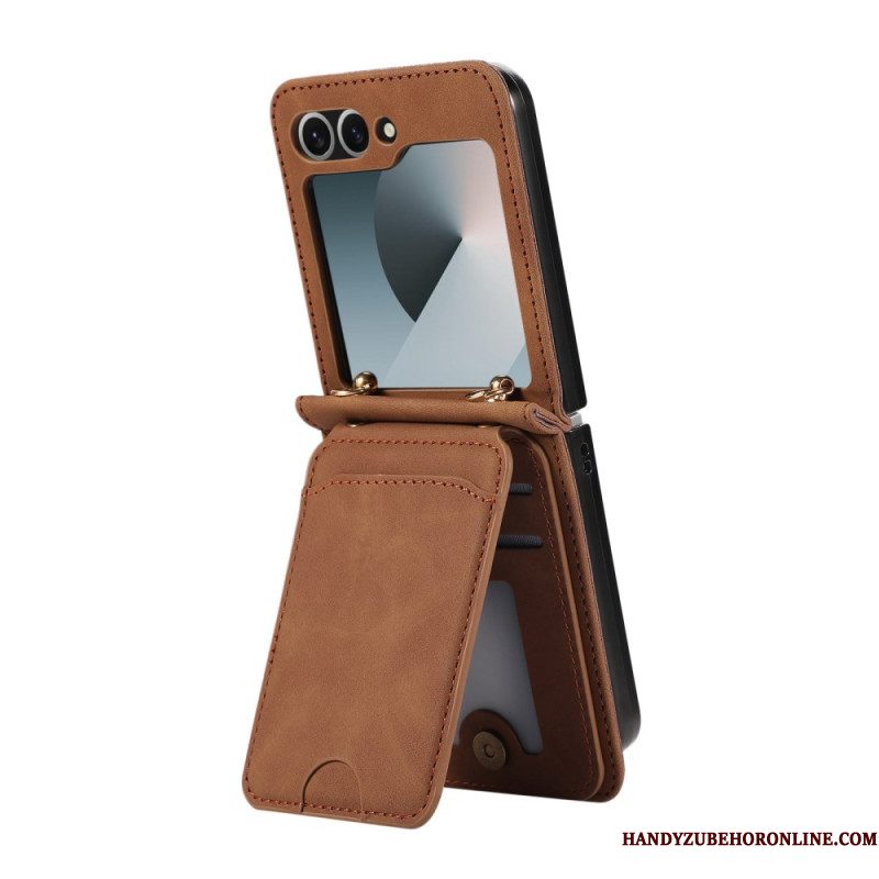 Hoesje Case Samsung Galaxy Z Flip 7 Kaarthouder En Schouderband Met Lederlook