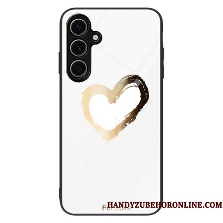 Hoesje Samsung Galaxy S25 Plus 5g Gouden Hart Van Gehard Glas Op Witte Achtergrond
