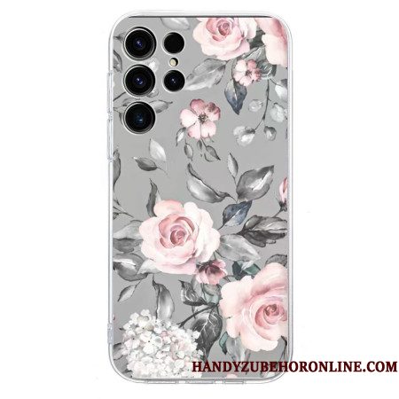 Hoesje Samsung Galaxy S25 Ultra 5g Bloemenpatroon Op Grijze Achtergrond