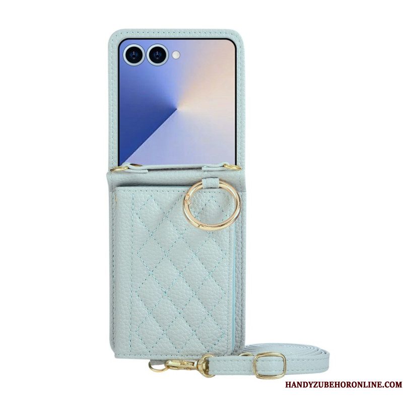 Hoesje Samsung Galaxy Z Flip 7 Gewatteerde Portemonnee Met Schouderband