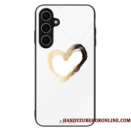 Hoesje Voor Samsung Galaxy S25 5g Gouden Hart Op Witte Achtergrond Gehard Glas