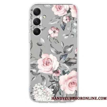 Hoesje Voor Samsung Galaxy S26 Bloemen Op Grijze Achtergrond