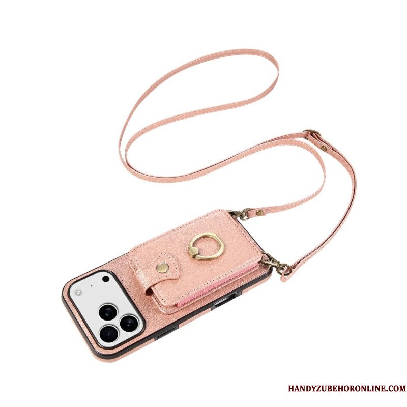 Hoesje iPhone 17 Pro Max Leerlook Met Kaarthouder En Polsband Bescherming Hoesje