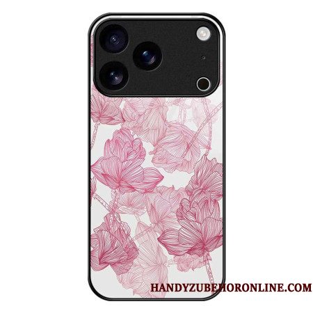 Hoesje iPhone 17 Pro Max Roze Gehard Glas Met Bloemenmotief Bescherming Hoesje