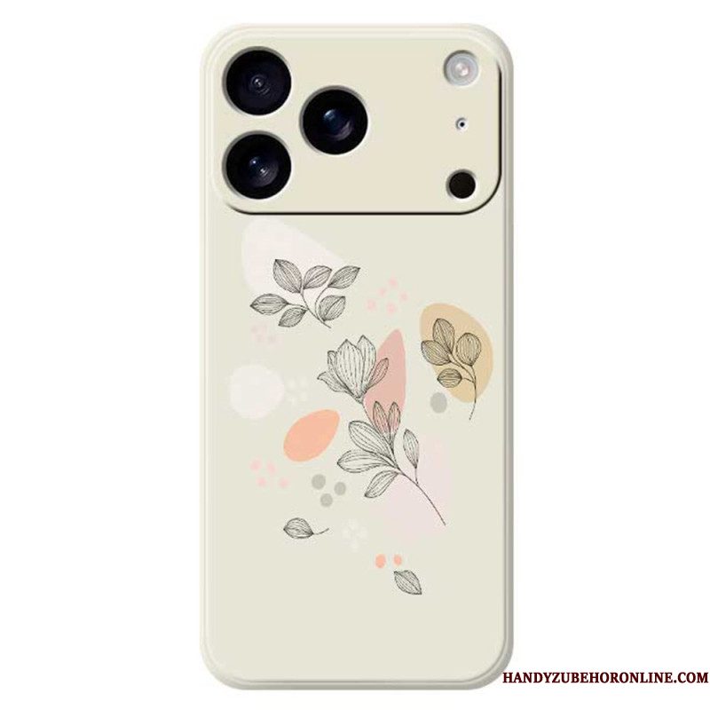 Hoesje iPhone 17 Pro Vloeibare Siliconen Met Getekende Bladeren