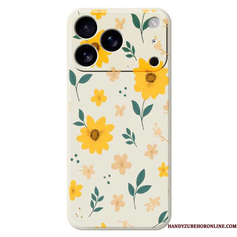 Hoesje iPhone 17 Pro Vloeibare Siliconen Met Madeliefjes