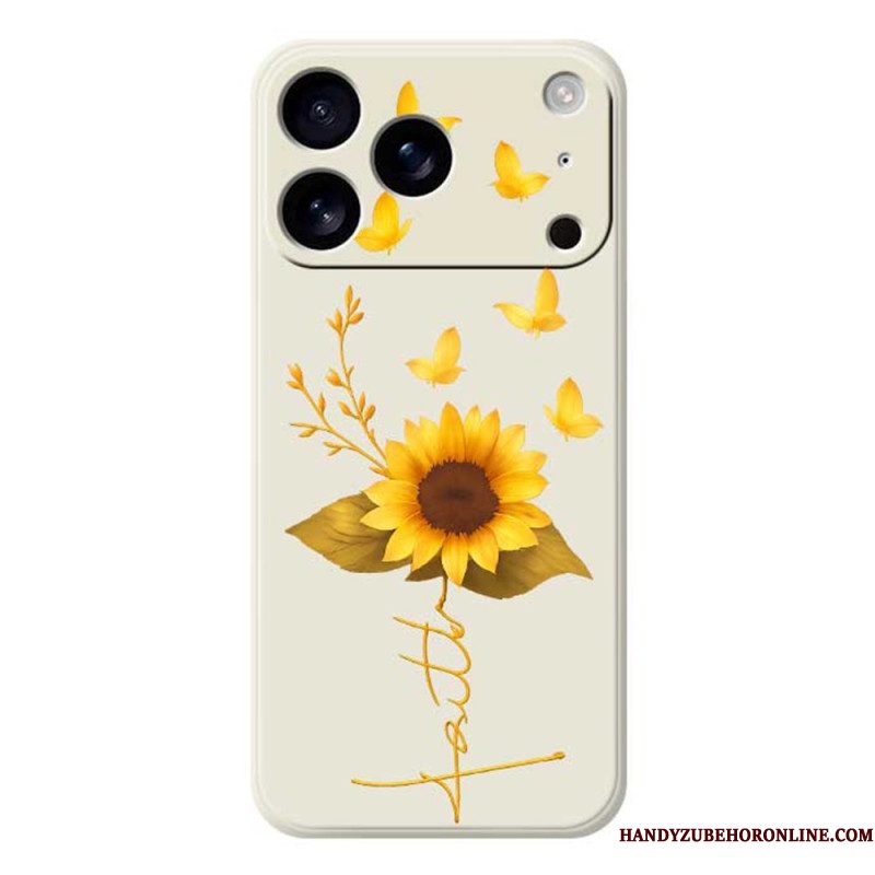Hoesje iPhone 17 Pro Vloeibare Siliconen Met Zonnebloem En Vlinders Bescherming Hoesje