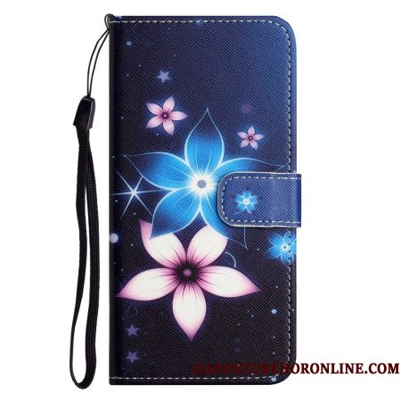 Leren Hoesje Samsung Galaxy A17 4g / 5g Blauwe Bloemen Bescherming Hoesje