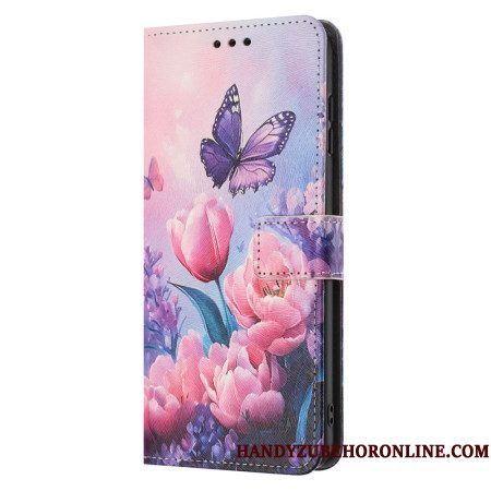 Leren Hoesje Samsung Galaxy A17 4g / 5g Bloemendecoratie Bescherming Hoesje