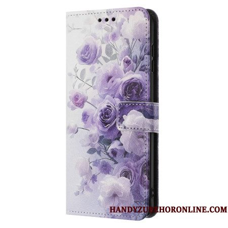Leren Hoesje Samsung Galaxy A17 4g / 5g Paarse Rozen Bescherming Hoesje