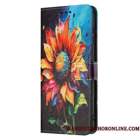 Leren Hoesje Samsung Galaxy A17 4g / 5g Zonnebloempatroon