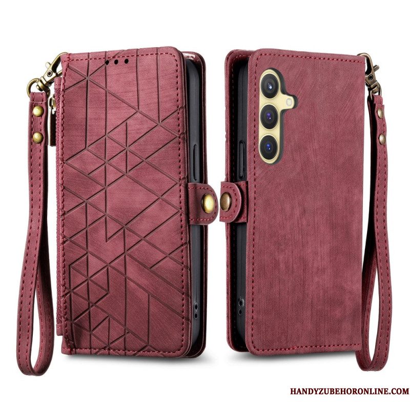 Leren Hoesje Samsung Galaxy S25 5g Portemonnee Met Geometrische Suède-look