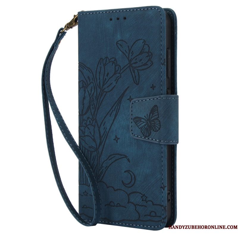 Leren Hoesje Samsung Galaxy S25 5g Suède-effect Bloemenpatroon