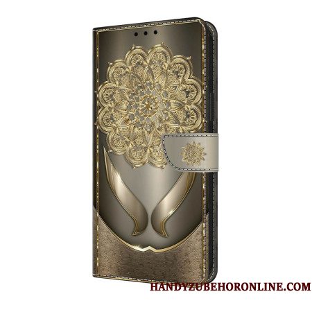 Leren Hoesje Samsung Galaxy S25 Fe Gouden Bloemen Bescherming Hoesje
