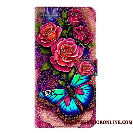 Leren Hoesje Samsung Galaxy S25 Plus 5g Blauwachtige Vlinder Bescherming Hoesje