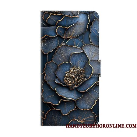 Leren Hoesje Samsung Galaxy S26 Blauwgouden Pioenroos Bescherming Hoesje