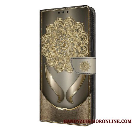 Leren Hoesje Samsung Galaxy S26 Plus Glanzende Gouden Bloemen