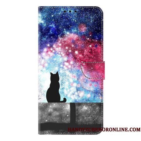 Leren Hoesje Samsung Galaxy S26 Plus Kat In Een Sterrenhemel Bescherming Hoesje